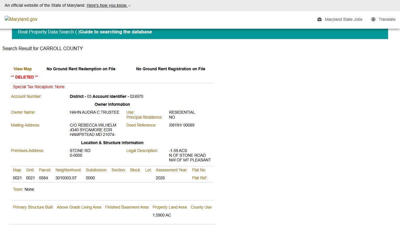 SDAT: Real Property Data Search