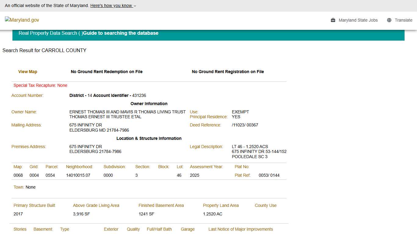 SDAT: Real Property Data Search